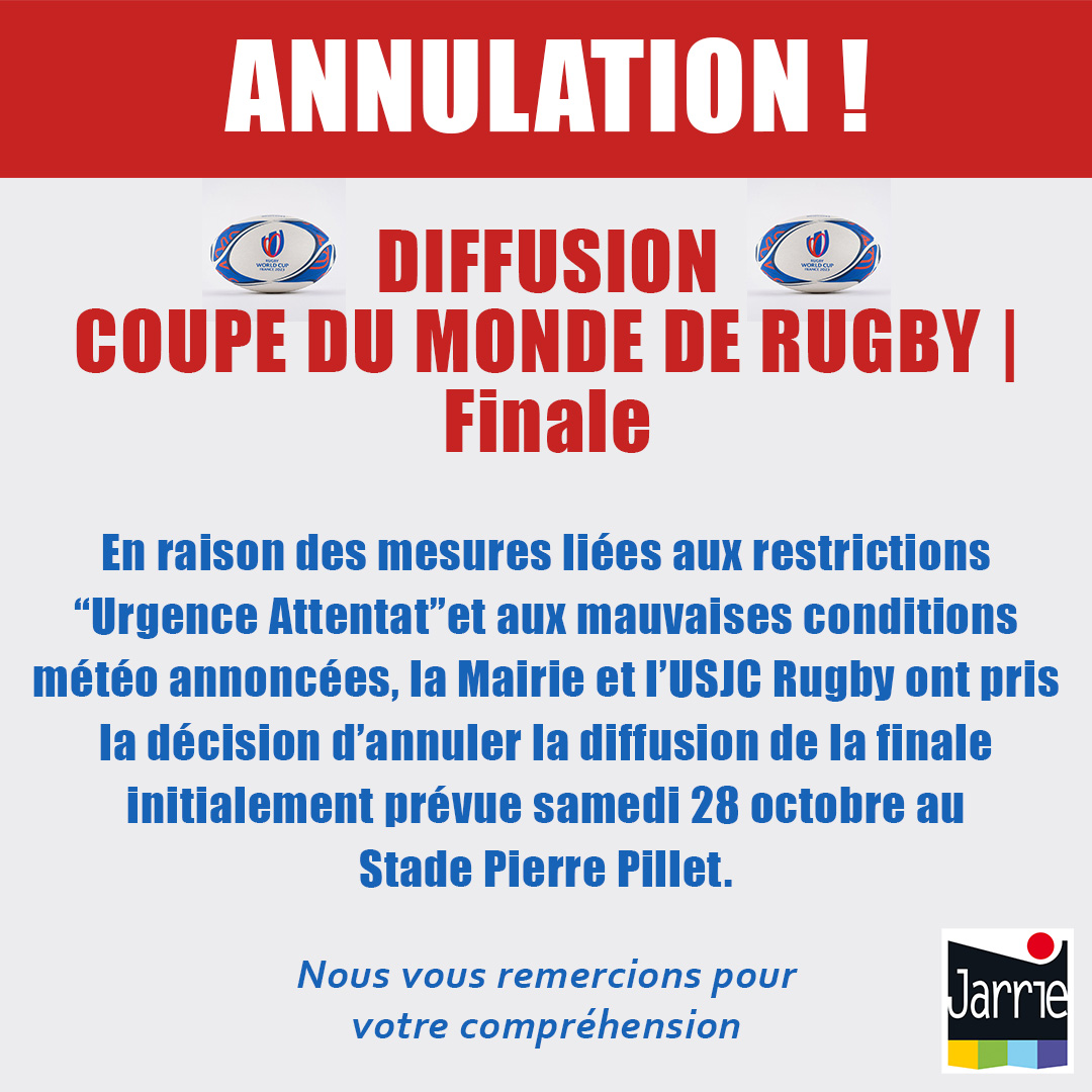 ANNULATION | Diffusion Finale coupe du monde de Rugby